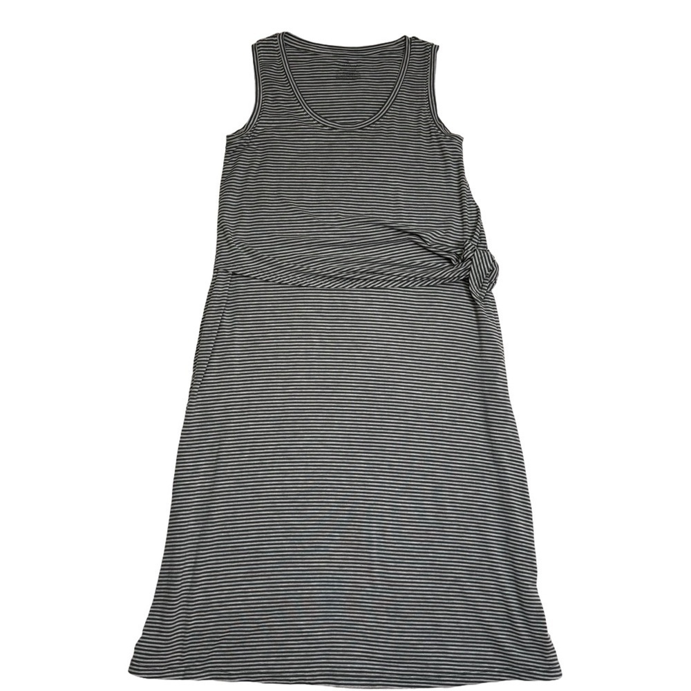 Cuddl Duds Black and Gray Striped Maxi Dress Size Small Overlapping Bodice NWOT